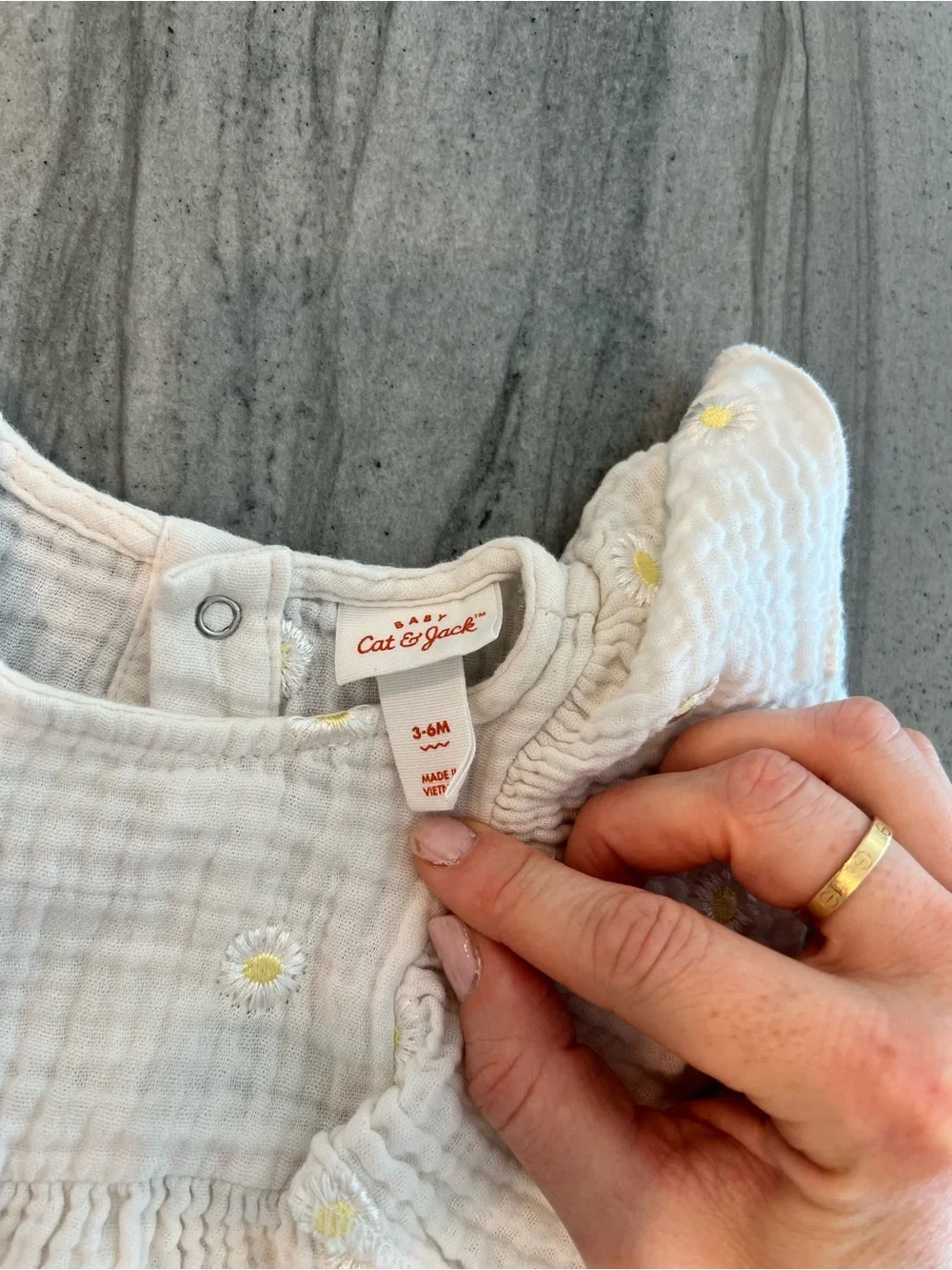 Cat & Jack White Baby Romper with Yellow Daisy Embroidery